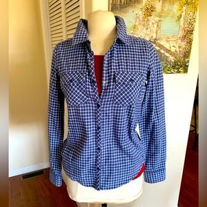 Blue Checkered Women's Western style cotton blouse,